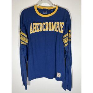 Vintage Y2K Abercrombie & Fitch blue yellow embroidered logo jersey distressed L